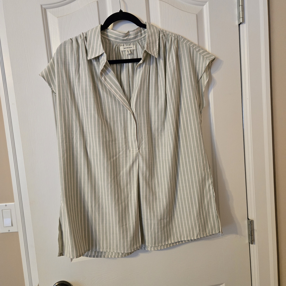 Max Studio Sage Green/White Striped Shirt